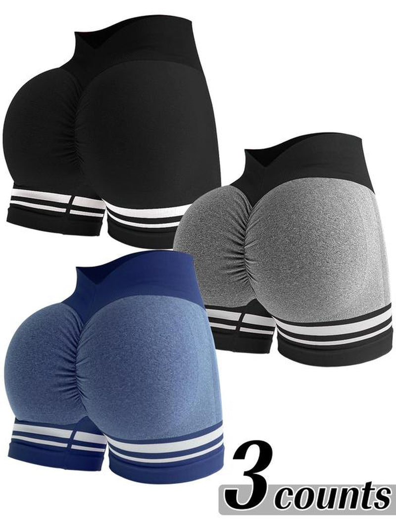 Women’s Striped High-Waist Gym Shorts – Breathable, Stretchy Yoga & Workout Shorts for Everyday Wear