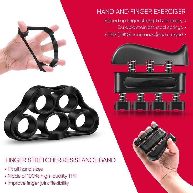  Hand Grip Strengthener Workout Kit (5 Pack) Forearm Grip Adjustable Resistance Hand Gripper, Finger Exerciser and Stretcher, Grip Ring & Stress Relief Grip Ball 