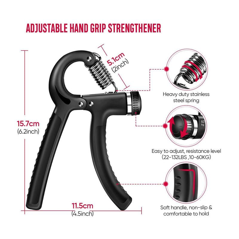  Hand Grip Strengthener Workout Kit (5 Pack) Forearm Grip Adjustable Resistance Hand Gripper, Finger Exerciser and Stretcher, Grip Ring & Stress Relief Grip Ball 