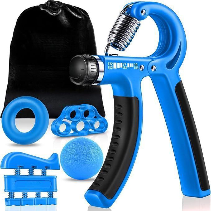  Hand Grip Strengthener Workout Kit (5 Pack) Forearm Grip Adjustable Resistance Hand Gripper, Finger Exerciser and Stretcher, Grip Ring & Stress Relief Grip Ball 