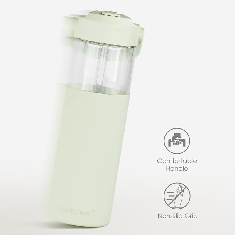 Sandjest 20oz Glass Water Bottle – Reusable, Leakproof, Stylish with Straw Lid & Silicone Sleeve.
