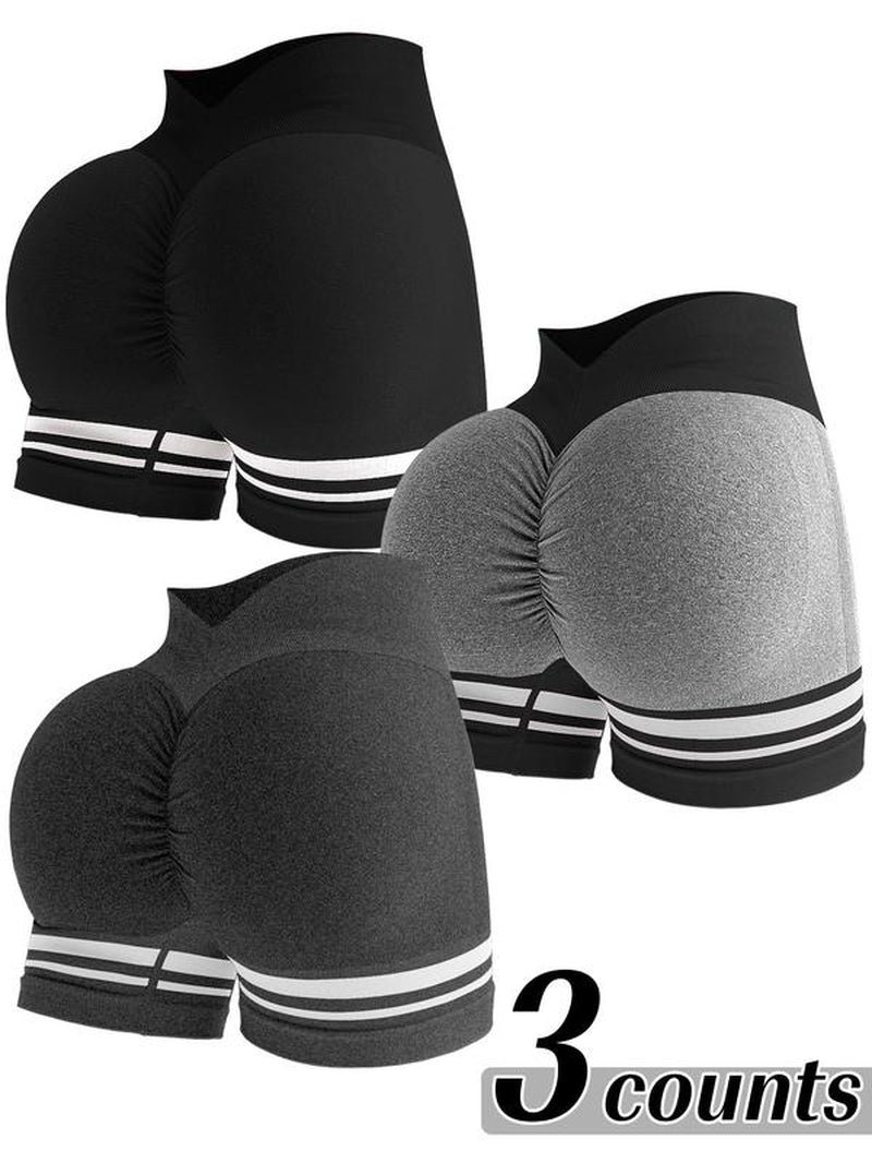 Women’s Striped High-Waist Gym Shorts – Breathable, Stretchy Yoga & Workout Shorts for Everyday Wear