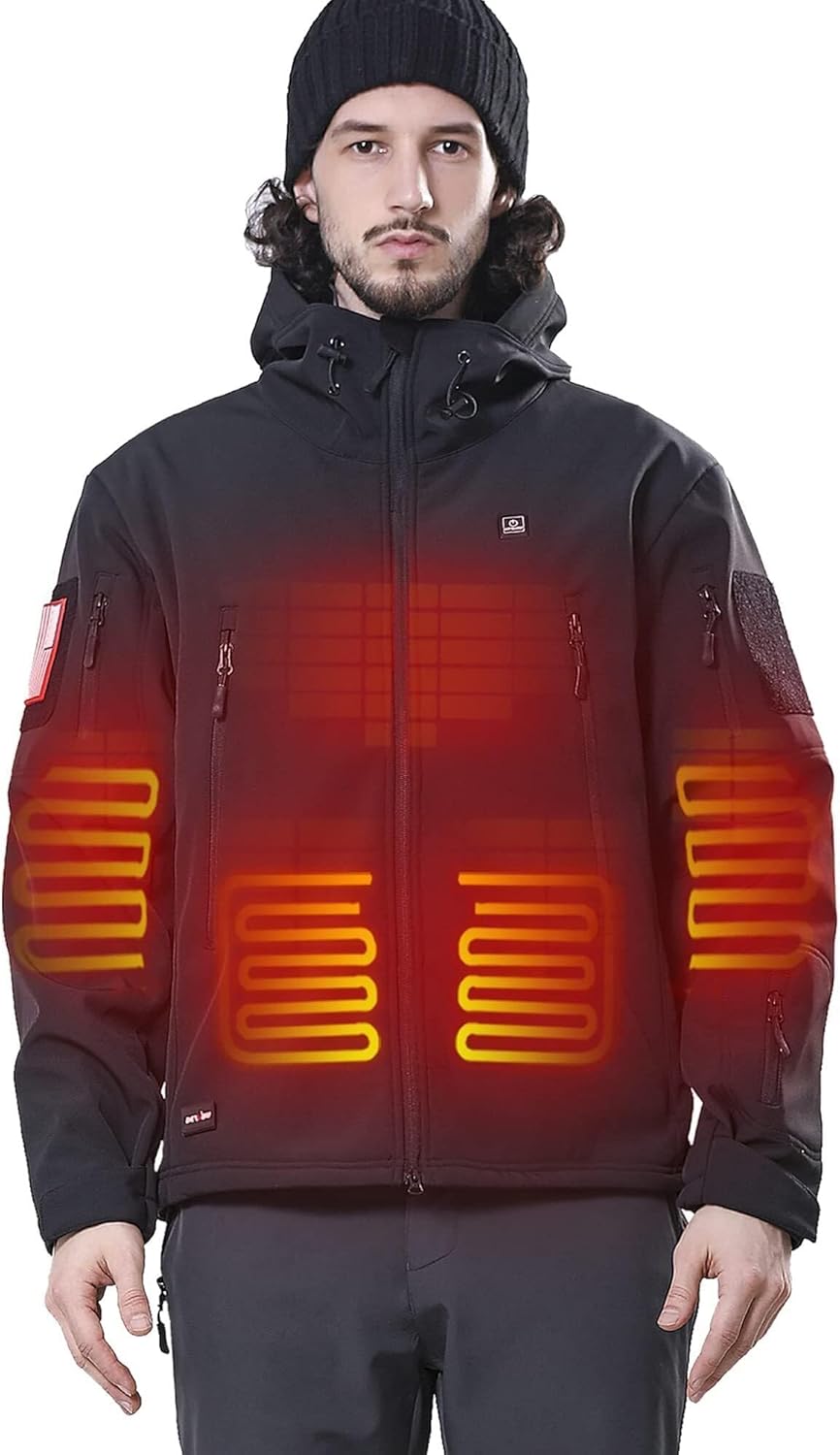 Heated Jacket for Men with 12V Battery Pack Winter Outdoor Soft Shell Electric Heating Coat