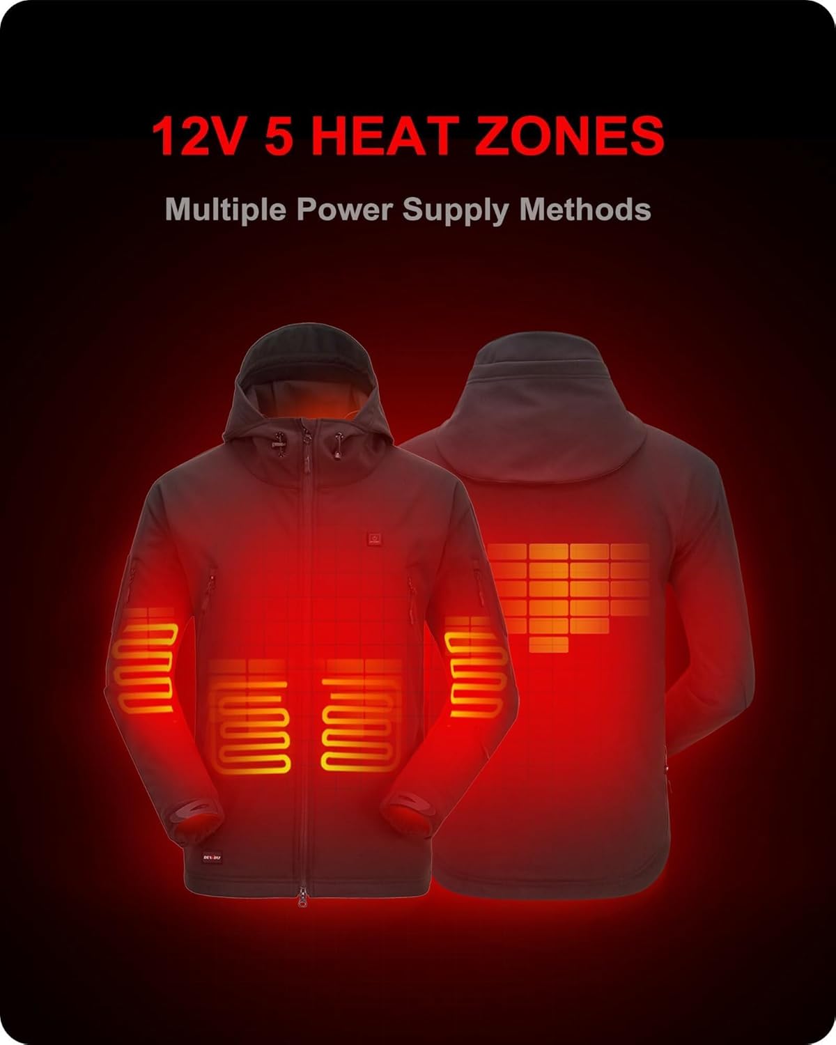 Heated Jacket for Men with 12V Battery Pack Winter Outdoor Soft Shell Electric Heating Coat
