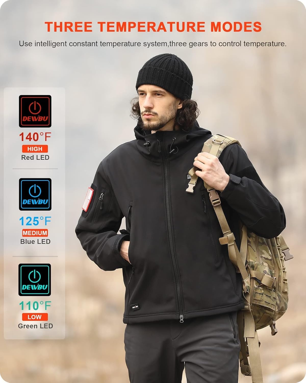 Heated Jacket for Men with 12V Battery Pack Winter Outdoor Soft Shell Electric Heating Coat