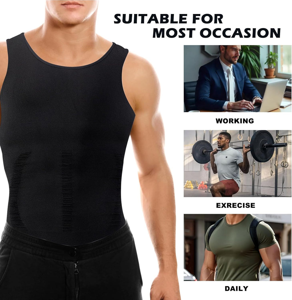 Men’s gynecomastia compression shaper for a flatter chest, firm tummy control, and a clean, confident look under any shirt. Ideal for daily wear and workouts.