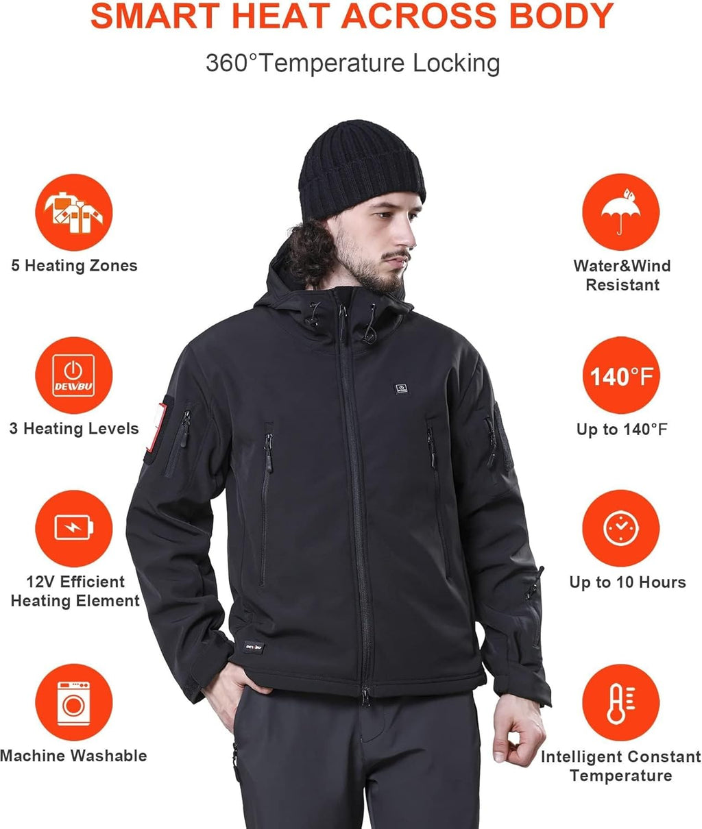 Heated Jacket for Men with 12V Battery Pack Winter Outdoor Soft Shell Electric Heating Coat