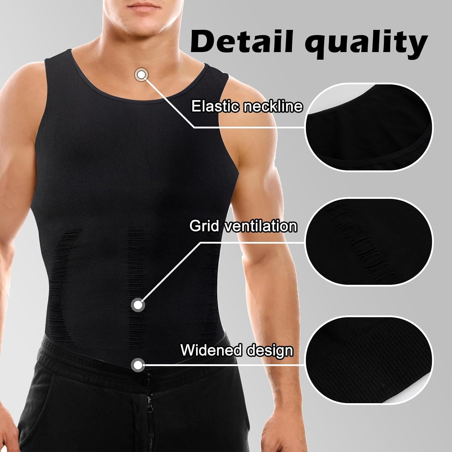 Men’s gynecomastia compression shaper for a flatter chest, firm tummy control, and a clean, confident look under any shirt. Ideal for daily wear and workouts.