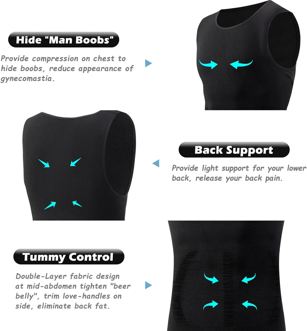 Men’s gynecomastia compression shaper for a flatter chest, firm tummy control, and a clean, confident look under any shirt. Ideal for daily wear and workouts.