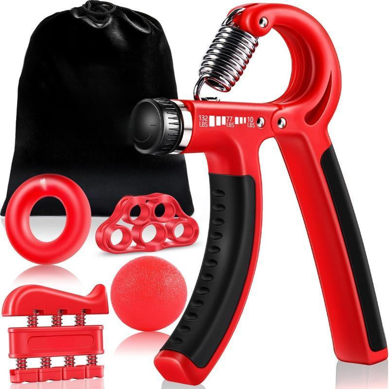  Hand Grip Strengthener Workout Kit (5 Pack) Forearm Grip Adjustable Resistance Hand Gripper, Finger Exerciser and Stretcher, Grip Ring & Stress Relief Grip Ball 