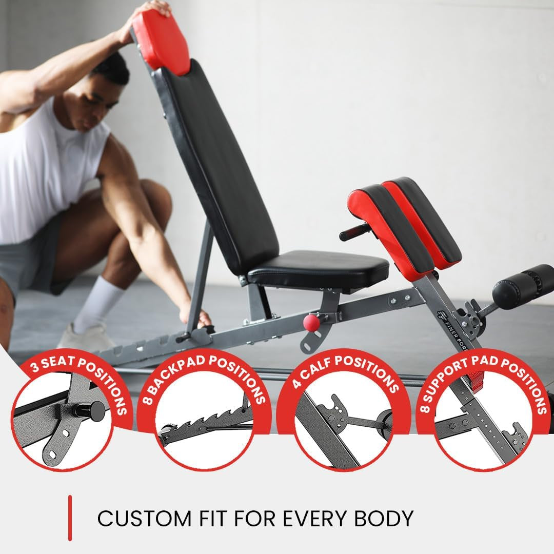 Ultimate All-In-One Multi-Functional FID Weight Bench for Complete Body Workout – Hyper Back Extension, Roman Chair, Adjustable Ab Sit-Up, Incline/Decline/Flat Bench