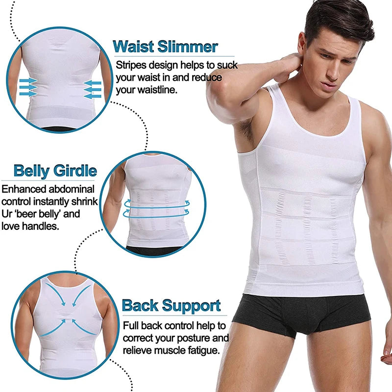 Men’s slimming compression tank built to sculpt your core and enhance posture. This shapewear vest smooths the abs and waist, boosts muscle definition, and delivers firm tummy control for a clean, athletic look in the gym or under clothes. Perfect for confident everyday wear.