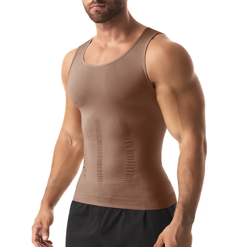 Men’s slimming compression tank built to sculpt your core and enhance posture. This shapewear vest smooths the abs and waist, boosts muscle definition, and delivers firm tummy control for a clean, athletic look in the gym or under clothes. Perfect for confident everyday wear.