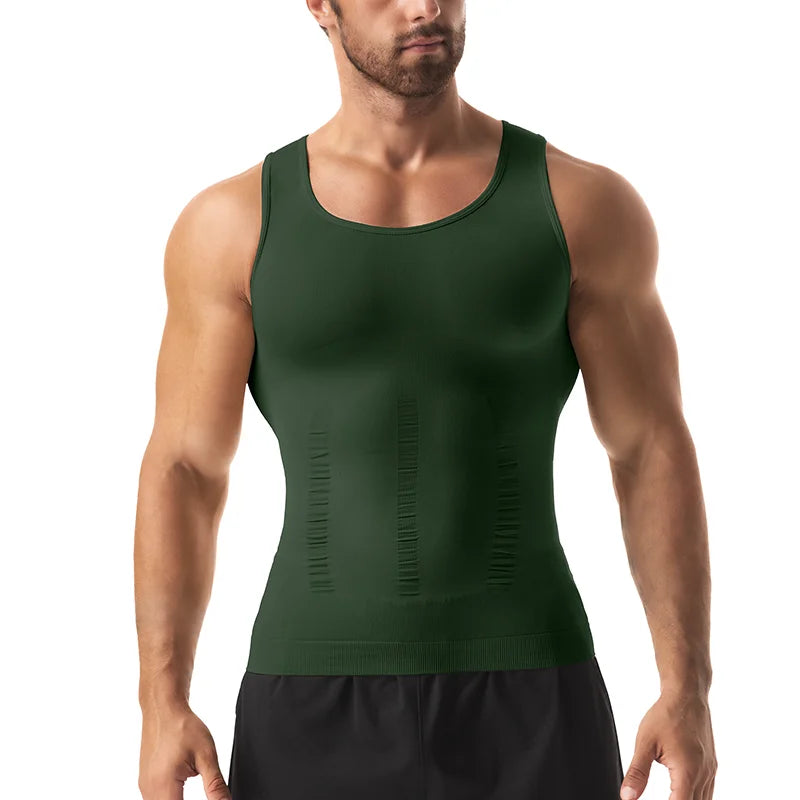 Men’s slimming compression tank built to sculpt your core and enhance posture. This shapewear vest smooths the abs and waist, boosts muscle definition, and delivers firm tummy control for a clean, athletic look in the gym or under clothes. Perfect for confident everyday wear.