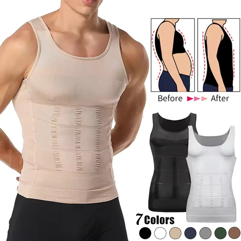 Men’s slimming compression tank built to sculpt your core and enhance posture. This shapewear vest smooths the abs and waist, boosts muscle definition, and delivers firm tummy control for a clean, athletic look in the gym or under clothes. Perfect for confident everyday wear.