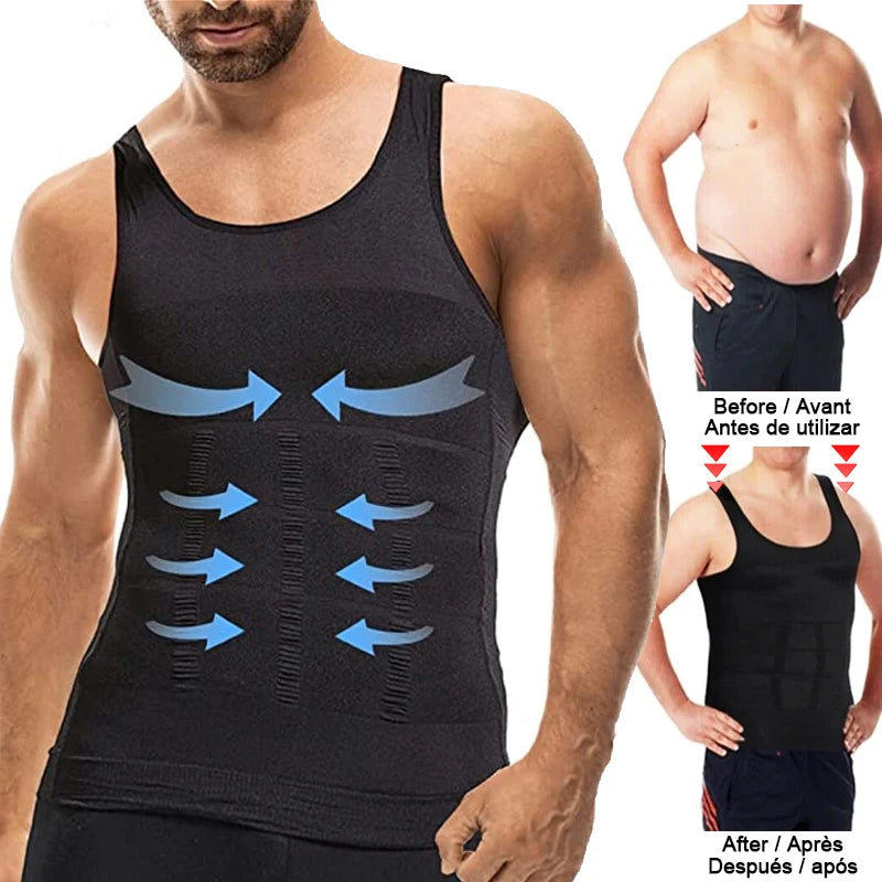 Men’s slimming compression tank built to sculpt your core and enhance posture. This shapewear vest smooths the abs and waist, boosts muscle definition, and delivers firm tummy control for a clean, athletic look in the gym or under clothes. Perfect for confident everyday wear.