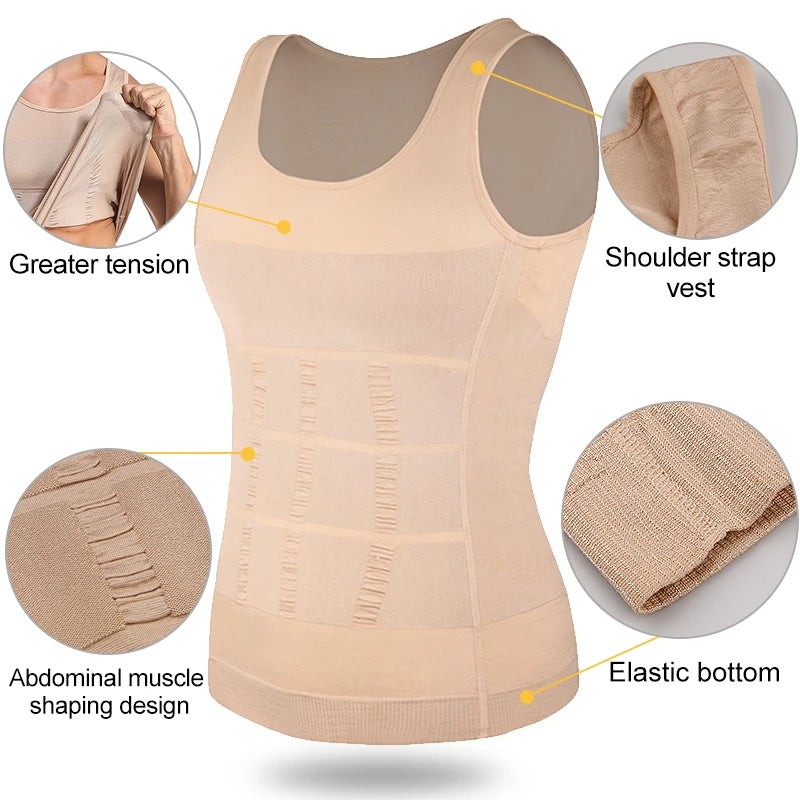 Men’s slimming compression tank built to sculpt your core and enhance posture. This shapewear vest smooths the abs and waist, boosts muscle definition, and delivers firm tummy control for a clean, athletic look in the gym or under clothes. Perfect for confident everyday wear.