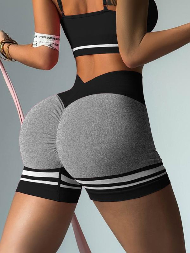 Women’s Striped High-Waist Gym Shorts – Breathable, Stretchy Yoga & Workout Shorts for Everyday Wear