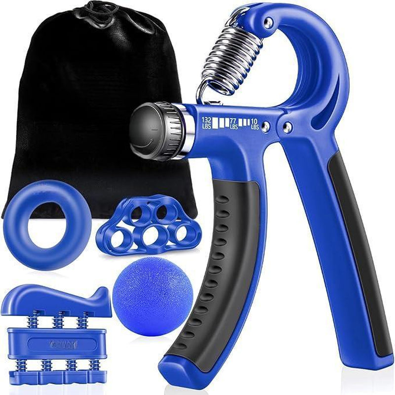  Hand Grip Strengthener Workout Kit (5 Pack) Forearm Grip Adjustable Resistance Hand Gripper, Finger Exerciser and Stretcher, Grip Ring & Stress Relief Grip Ball 