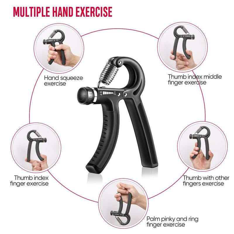  Hand Grip Strengthener Workout Kit (5 Pack) Forearm Grip Adjustable Resistance Hand Gripper, Finger Exerciser and Stretcher, Grip Ring & Stress Relief Grip Ball 