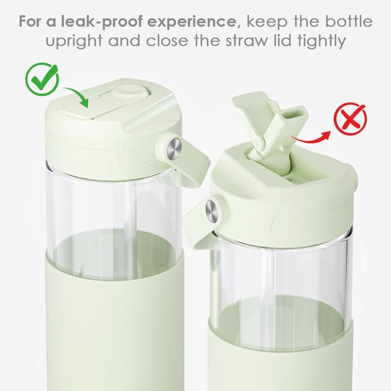 Sandjest 20oz Glass Water Bottle – Reusable, Leakproof, Stylish with Straw Lid & Silicone Sleeve.