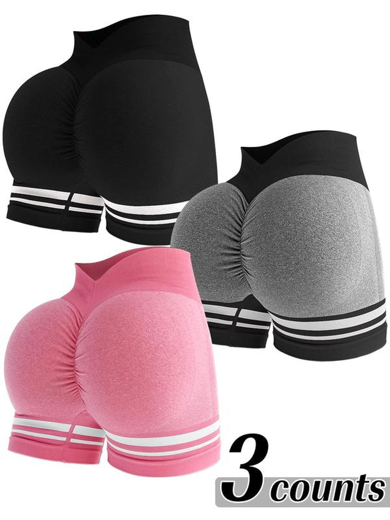 Women’s Striped High-Waist Gym Shorts – Breathable, Stretchy Yoga & Workout Shorts for Everyday Wear